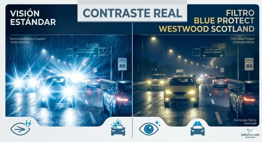 Audífonos en Villaviciosa Filtro amarillo para mejorar el contraste al conducir y reducir deslumbramientos de faros LED.